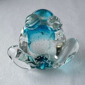 Vintage Art Glass Frog Figurine Paperweight Murano Style Bubbled